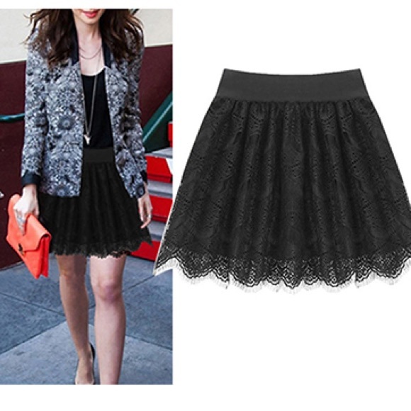 NWT Forever 21 Black Lace Skater Skirt - Picture 3 of 11
